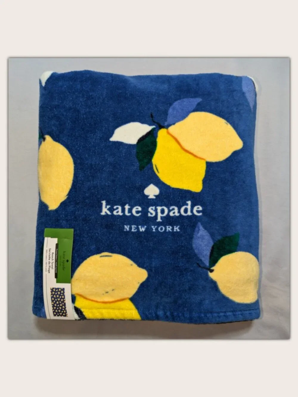 NWT Kate Spade New York Beach Towel-Yellow Lemons on Blue Background-100% Cotton